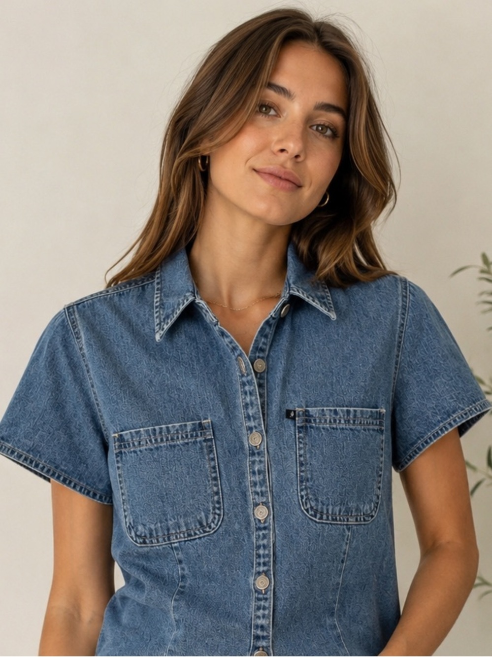 Mountain Lake Denim 100% cotton button fitted down blouse shirt Medium like new